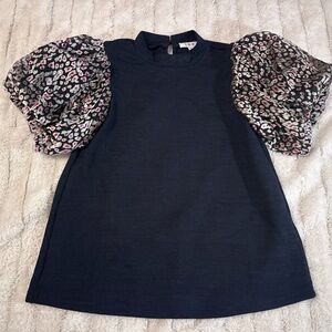✨ THML Mixed Media Knit Top w/ Floral Puff Sleeves – S